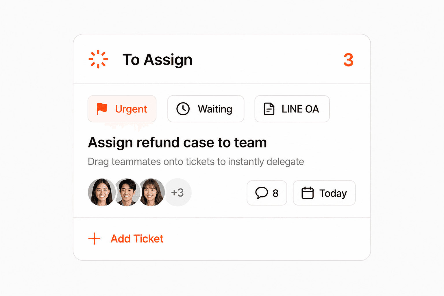 Ticket queue with an urgent chat being assigned to an agent